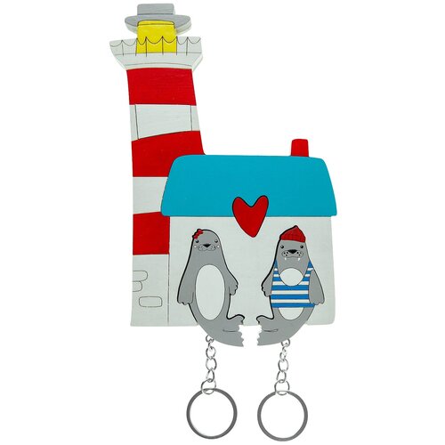 Ключница деревянная на два ключа Хлэб Маяк и моржи