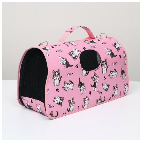 переноска сумка kando l 47х28х28см розовая Сумка-переноска каркасная Играющие котики, размер L, 53 х 21 х 29 см, розовая