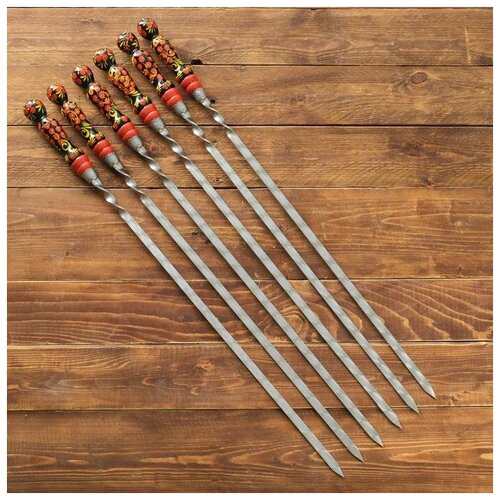 фото Набор 6 шампуров хохлома 50см в сером чехле yandex market