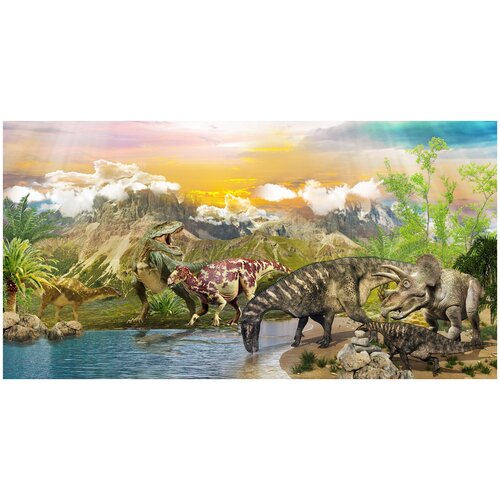 Фотообои Уютная стена Динозавры на водопое 520х270 см Виниловые Бесшовные (единым полотном)