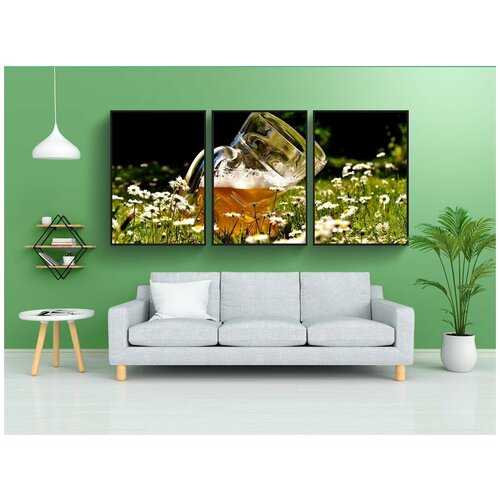 фото Набор модулных постеров для интерьера "пиво, пивной стакан, деформированный" 60x90 см. в тубусе, без рамки lotsprints