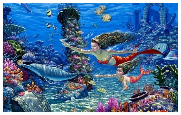 Репродукция на холсте Русалки (Mermaids) Кормиер Вил 48см. x 30см.