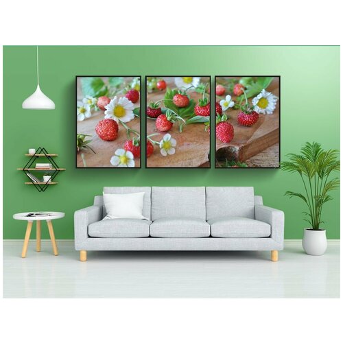 фото Набор модулных постеров для интерьера "клубника, земляника, маргаритка" 60x90 см. в тубусе, без рамки lotsprints