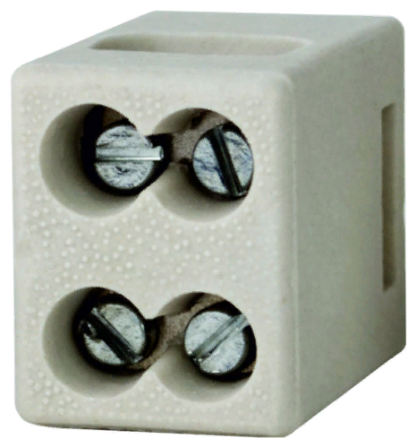 Клеммник двойной керамический огнестойкий сечение подключаемого провода 1,5 - 6 мм2, ток 24А, напряжение до 500 В (комплект 3 шт)