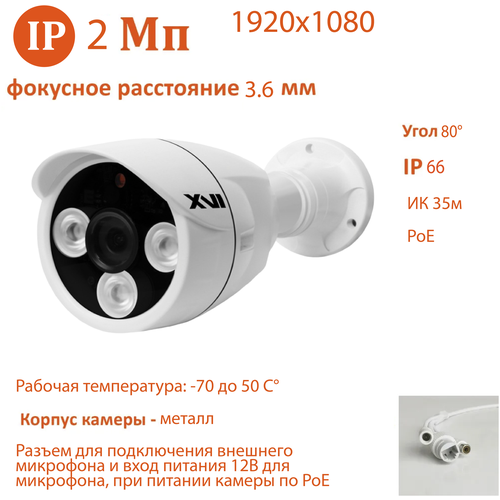 IP камера XVI EI2216CP (3.6мм), 2Мп, PoE, ИК подсветка, видеоаналитика, вход для микрофона, уличная для видеонаблюдения