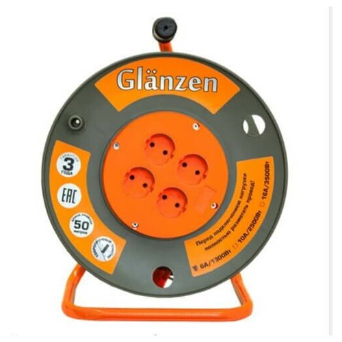 Удлинитель силовой на катушке GLANZEN 4 гн КГ 3х25 ЕВ-50-010 10758₽