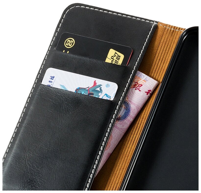 Чехол-книжка MyPads для Xiaomi Mi 10/Xiaomi Mi 10 Pro водоотталкивающий с мульти-подставкой на жесткой металлической основе золотой с черной полосой