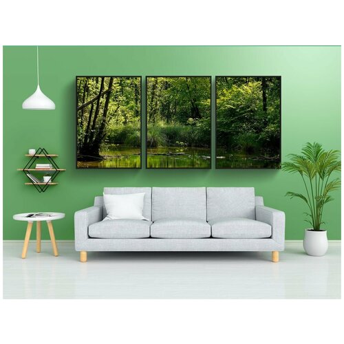 фото Набор модулных постеров для интерьера "природа, поток, деревья" 60x90 см. в тубусе, без рамки lotsprints