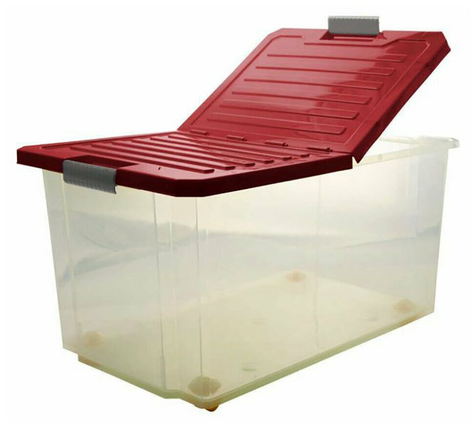 Ящик (контейнер) для хранения с двойной складной крышкой Unibox 57 л на колесиках BranQ - фотография № 1
