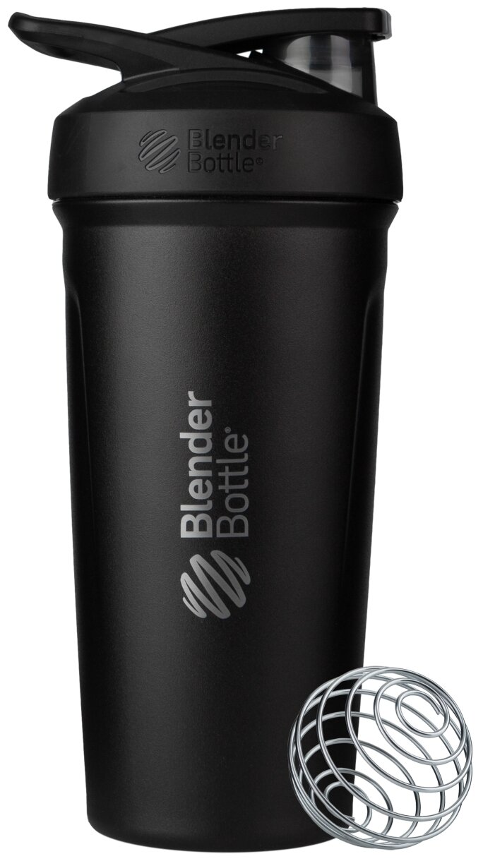 Шейкер-бутылка спортивный металлический BlenderBottle Strada Stainless из нержавеющей стали, 709 мл, черный