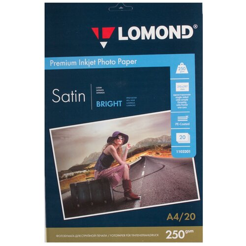 250 г/м, A4, Satin Bright Premium фотобумага, 20 листов Lomond 1103201 бумага lomond a4 premium photo paper 1105100 240 г м² 20 л белый