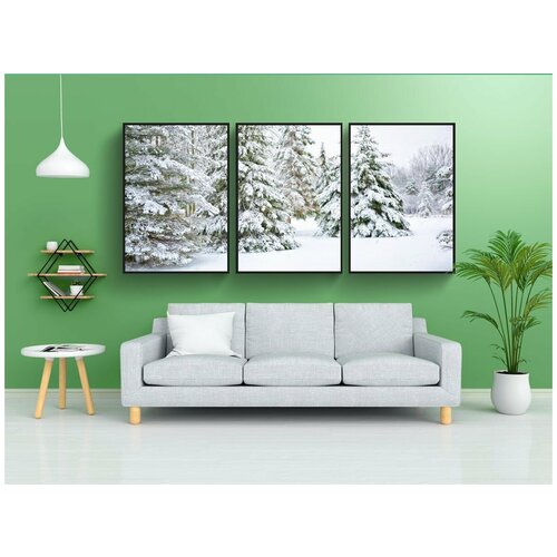 фото Набор модулных постеров для интерьера "сосны, деревья, зима" 60x90 см. в тубусе, без рамки lotsprints