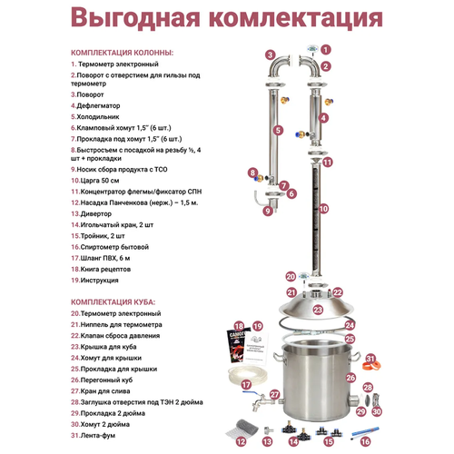 Самогонный аппарат дистиллятор ректификационная колонна Wein ReForm (Вейн реформ), перегонный куб 37 л богатая комплектация