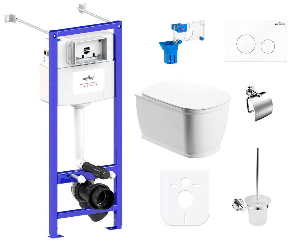 Комплект 9 в 1 Lavinia Boho Bell Pro Rimless 97020101, безободковый унитаз, сиденье микролифт, инсталляция, клавиша смыва, набор аксессуаров