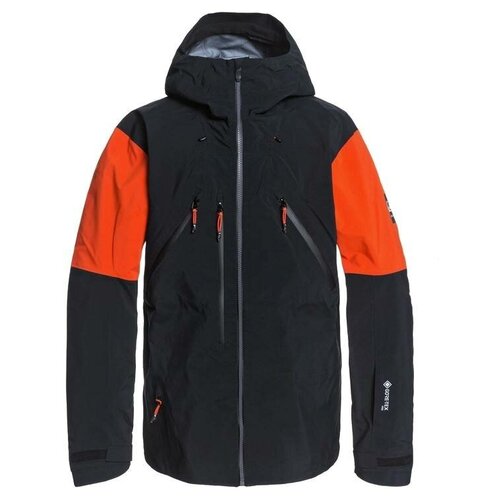 Куртка Quiksilver Highline Pro 3L GORE-TEX® для сноубординга, средней длины, силуэт прямой, вентиляция, герметичные швы, регулируемые манжеты, регулируемый край, снегозащитная юбка, карманы, несъемный капюшон, регулируемый капюшон, ветрозащитная, водонепроницаемая, утепленная, размер M, черный, красный