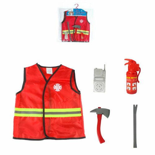 Костюм Пожарного детский с аксессуарами, жилетка, рация, огнетушитель, топор, лом детский костюм маленького пожарного