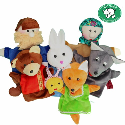 Детский кукольный театр на руку Тайга по сказке Колобок (7 кукол-перчаток)