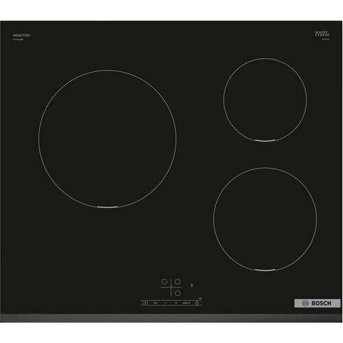 Встраиваемая индукционная панель BOSCH PUC631BB5E Serie 2 независимая 3 конфорки овальная зона нагрева 17 уровней чёрная 4355000₽