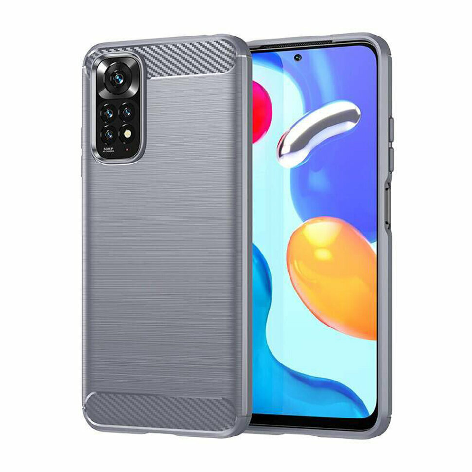 Накладка силиконовая для Xiaomi Redmi Note 11 Pro / Note 11 Pro+ 5G под карбон и сталь серая