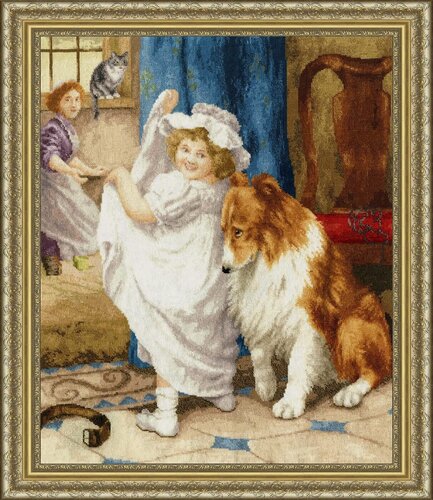 Изображение товара Набор для вышивания Золотое Руно ЧМ-083 "Девочка и колли", вышивка крестом, размер 42,5 на 34 см, мулине хлопок