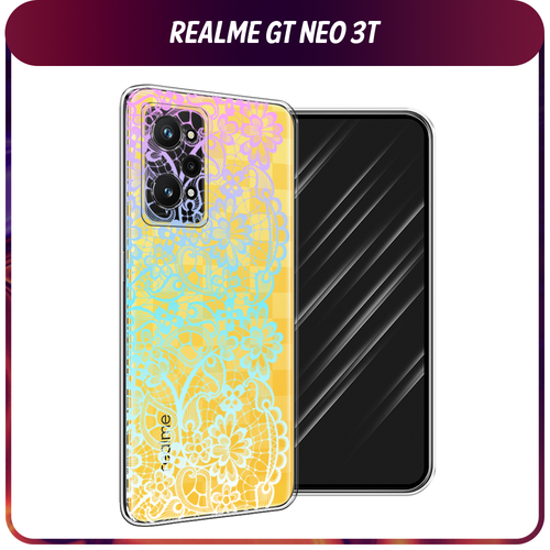 Силиконовый чехол на Realme GT Neo 3T/GT Neo 2 / Реалми GT Neo 3T Радужный кружевной узор, прозрачный силиконовый чехол на realme gt neo 3t реалми gt нео 3t яркая галактика