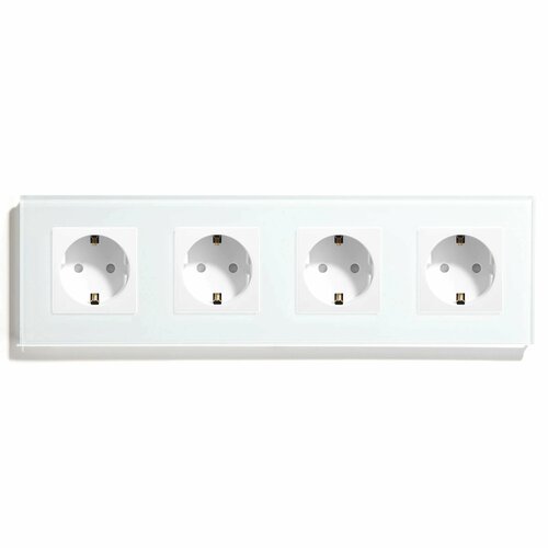 Розетка электрическая 4 поста 16А, рамка 299х86мм стекло, цвет белый
