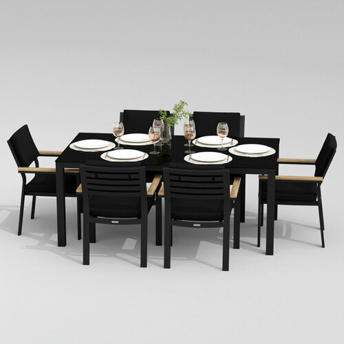 Обеденная группа CANA BONTA каркас карбон / стол стекло 180 / ткань черная