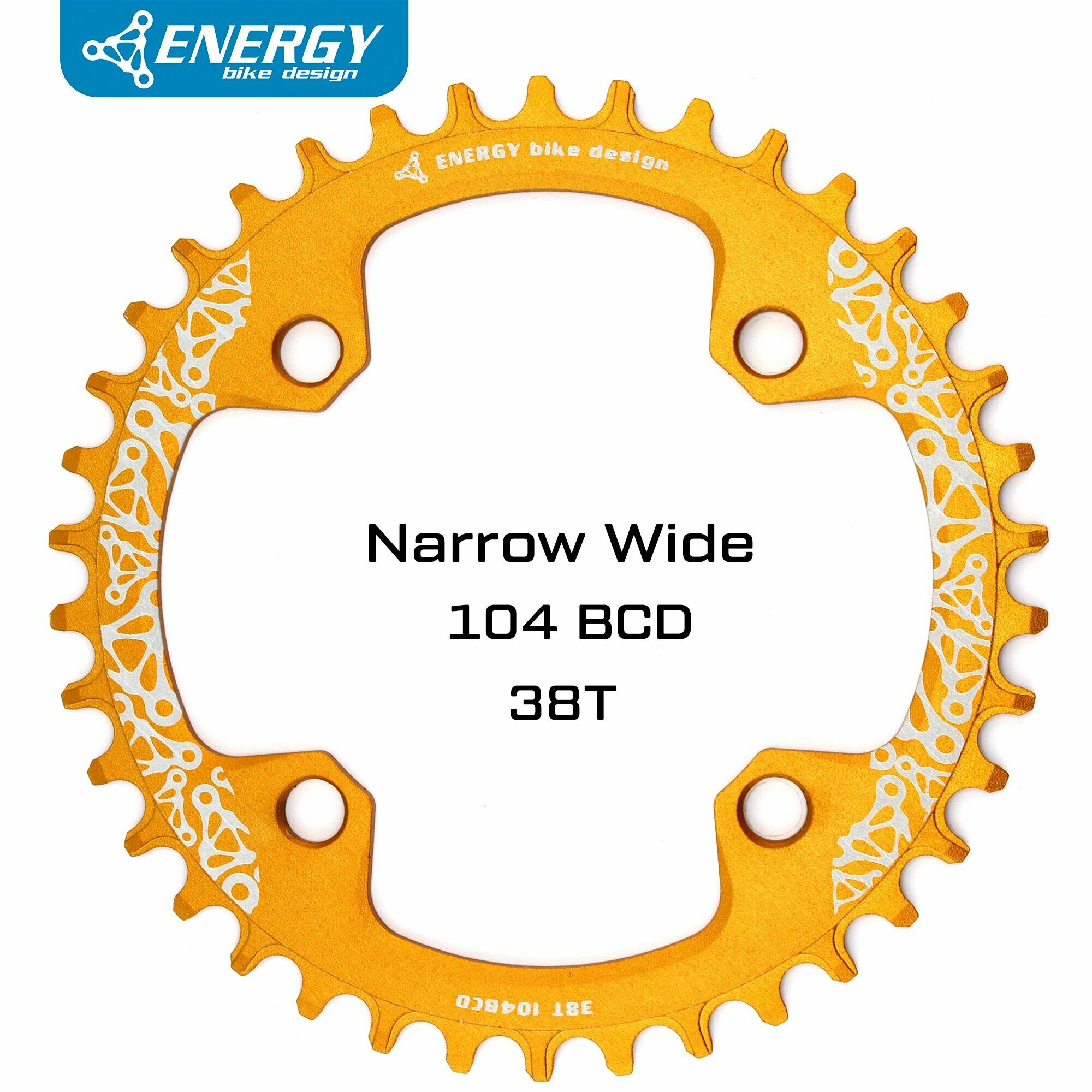 Звезда велосипедная Energy LOGO Narrow Wide BCD104, 38T, золотая