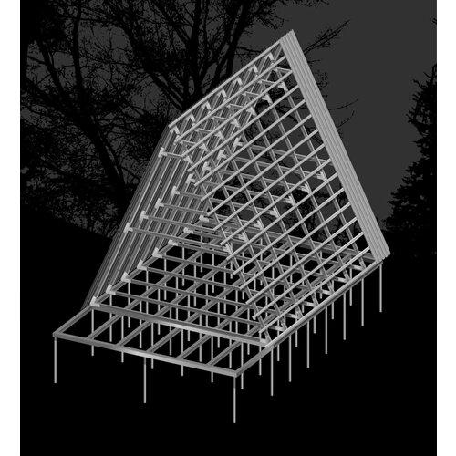 Домокомплекты лстк для самостоятельной сборки. Шалаш-A-FRAME 2-Х этажный. 8Х8 М. С открытой верандой./ЗлатПрофильСтрой/ дом с верандой зефир