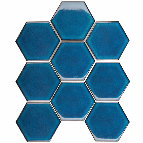 Мозаика Starmosaic Geometry Hexagon big Deep Blue Glossy 25,6x29,5 (цена за 1 шт)