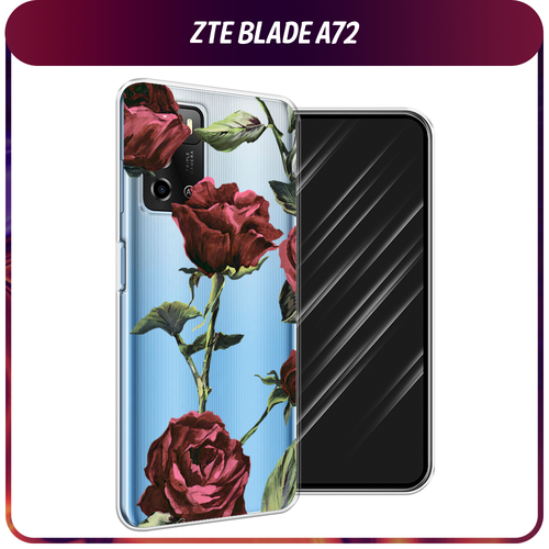 Силиконовый чехол на ZTE Blade A72/V40 Vita / ЗТЕ Блэйд А72/V40 Вита Бордовые розы фон, прозрачный чехол книжка mypads для zte blade a72 v40 vita зте блэйд v40 vita розовый