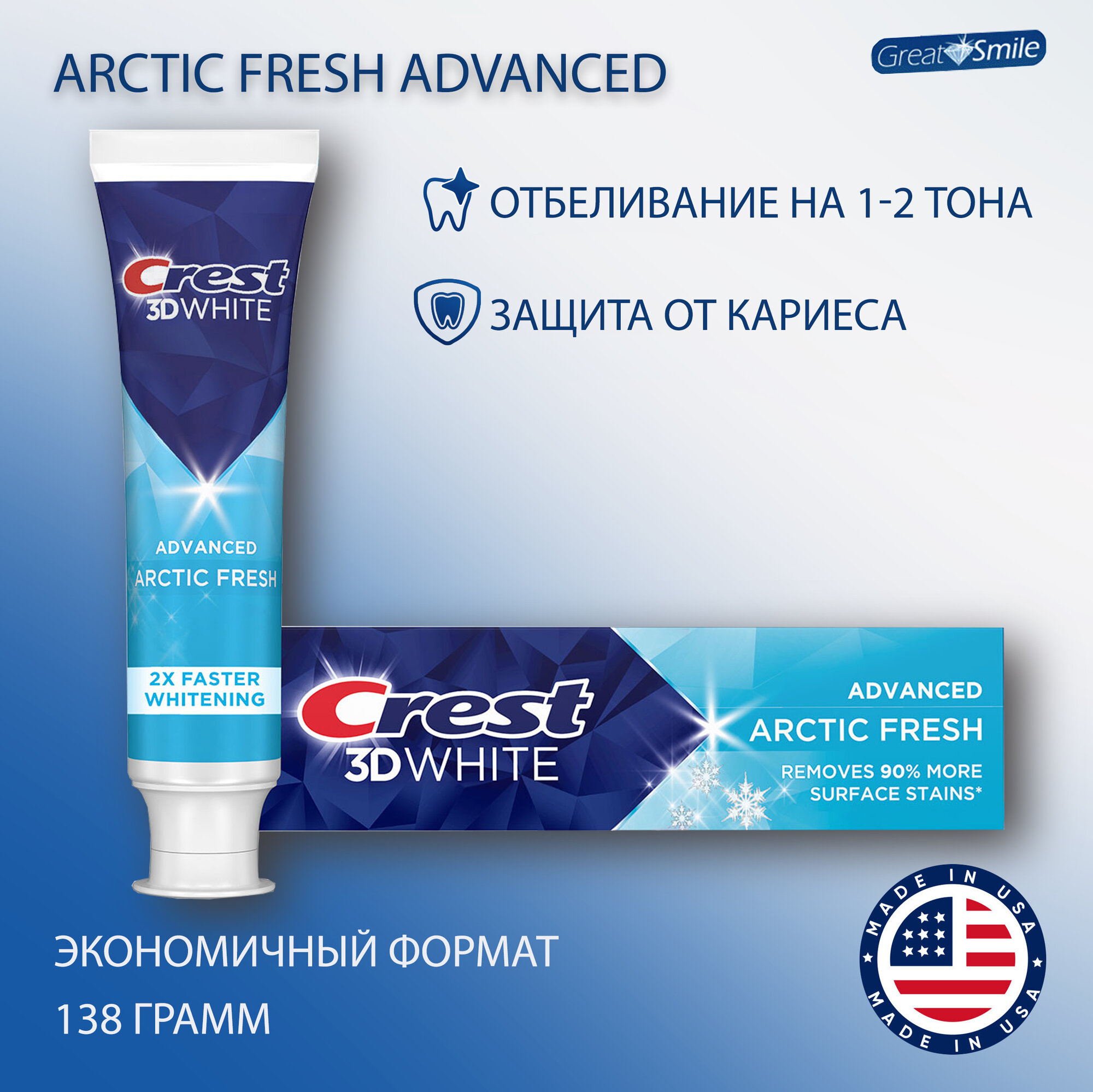 Отбеливающая зубная паста Crest 3D White Arctic Fresh Advanced (138 грамм)