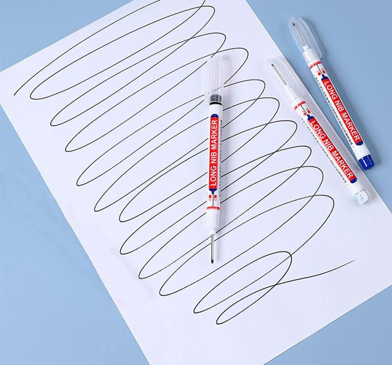 фото Набор маркеров с длинным стержнем 2 цвета Черный и Белый / Маркер для труднодоступных мест строительный с длинным наконечником для разметки отверстий