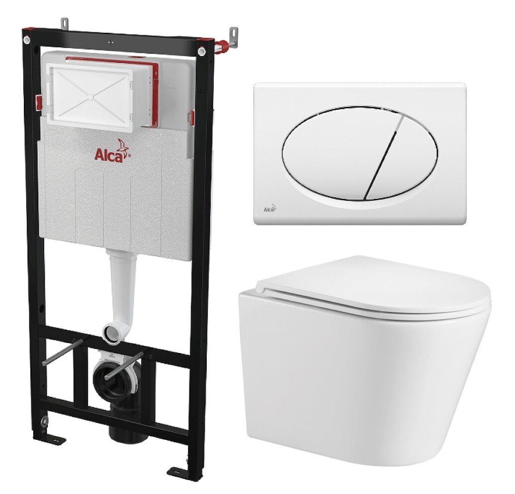 фото Комплект 3 в 1 инсталляция AlcaPlast + Подвесной унитаз WeltWasser Salzbach 041 GL-WT + кнопка белая