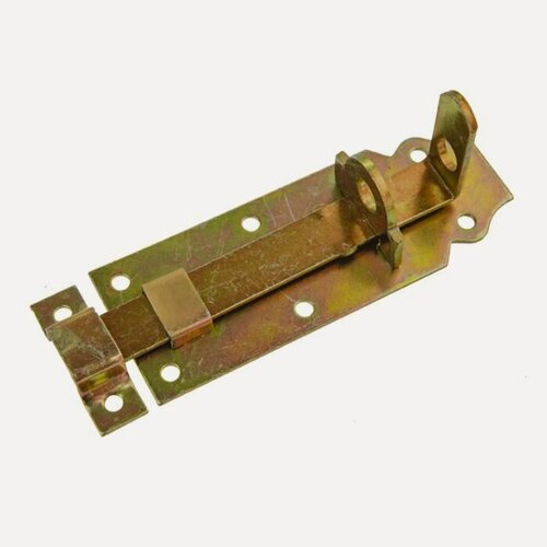 Изображение товара Шпингалет дверной накладной дверная "Чибис" ЗДП-100-ПР плоский ригель с проушиной (желтый цинк)