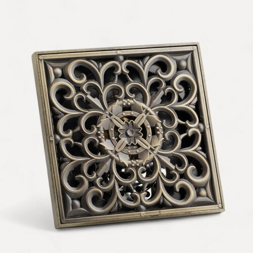 Изображение товара Трап душевой из нержавеющей стали с сухим затвором 150х150 мм, выход 50 мм, бронза