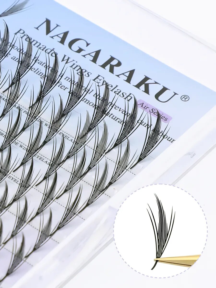 Пучки перья ресницы NAGARAKU "Аниме эффект", изгиб D, длина 8-15 мм, толщина 0.07 мм, черные — фото 1