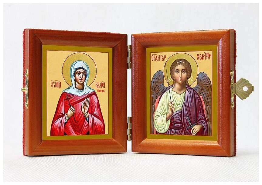 Складень именной "Мученица Калиса Коринфская - Ангел Хранитель", из двух икон 8*9,5 см