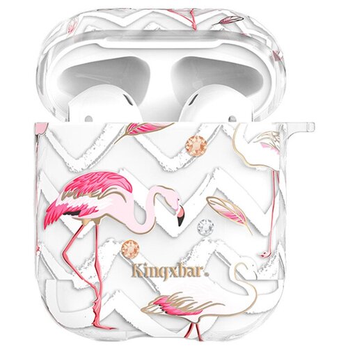 чехол пластиковый kingxbar для airpods 2 29 прозрачный розовые блестки со шнурком Чехол пластиковый Kingxbar для Airpods 2 (10), прозрачный, фламинго5, со шнурком