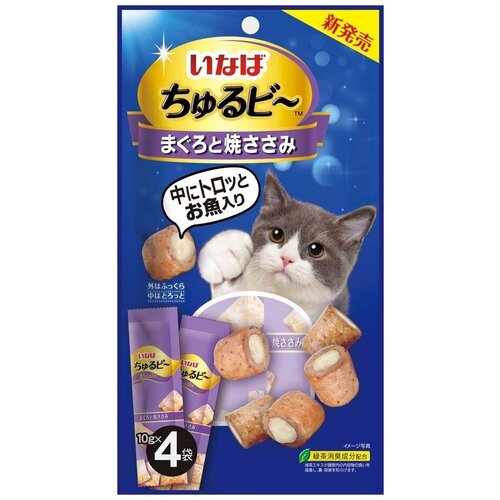 Inaba Churu Bee лакомство для кошек, тунец магуро с запеченным куриным филе (48шт в уп) 4*10 гр
