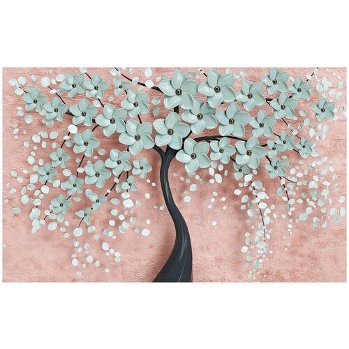 Фотообои Уютная стена Объемное дерево украшенное цветами 430х270 см Бесшовные Премиум (единым полотном)