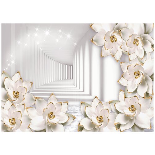 Туннель и цветы 3D - Виниловые фотообои, (211х150 см)