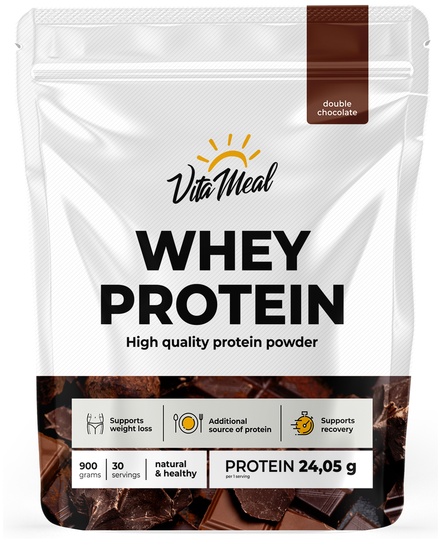 Сывороточный протеин 30 порций VitaMeal Whey Protein (пакет) 900 г двойной шоколад