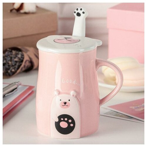 фото Кружка 350 мл"лапка", с крышкой и ложкой, цвет микс 3539135 . yandex market