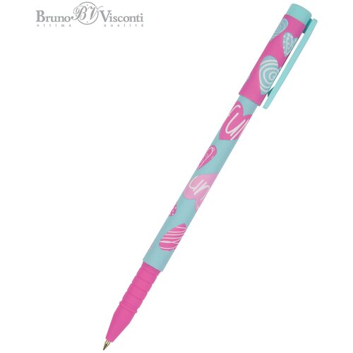 Ручка BrunoVisconti, шариковая, 0.5 мм, синяя, FunWrite «сердечки - бирюза», Арт. 20-0212/88