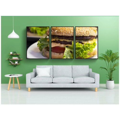 фото Набор модулных постеров для интерьера "бургер, гамбургер, сырный бургер" 60x90 см. в тубусе, без рамки lotsprints