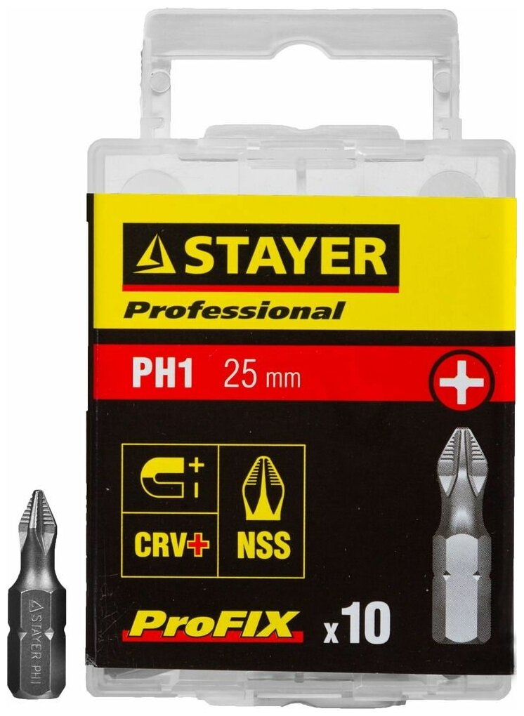 Биты STAYER "PROFESSIONAL" ProFix Phillips тип хвостовика C 1/4" № 1 L=25мм 10шт