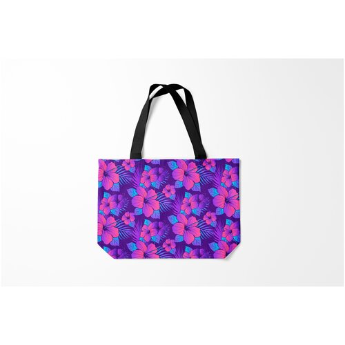 фото Сумка-шоппер / 46х35 см / тренды / цветы узор неоновый гибискус burnettie