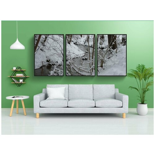 фото Набор модулных постеров для интерьера "зима, ручей, вода" 60x90 см. в тубусе, без рамки lotsprints