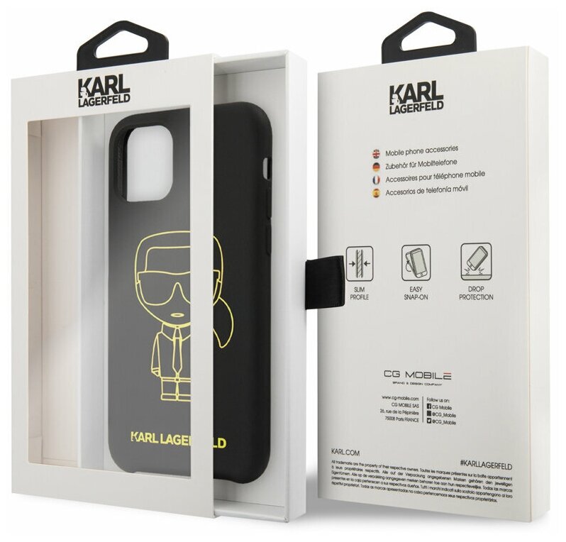 Чехол Lagerfeld для iPhone 11 Liquid silicone Ikonik outlines Hard Black/Yellow